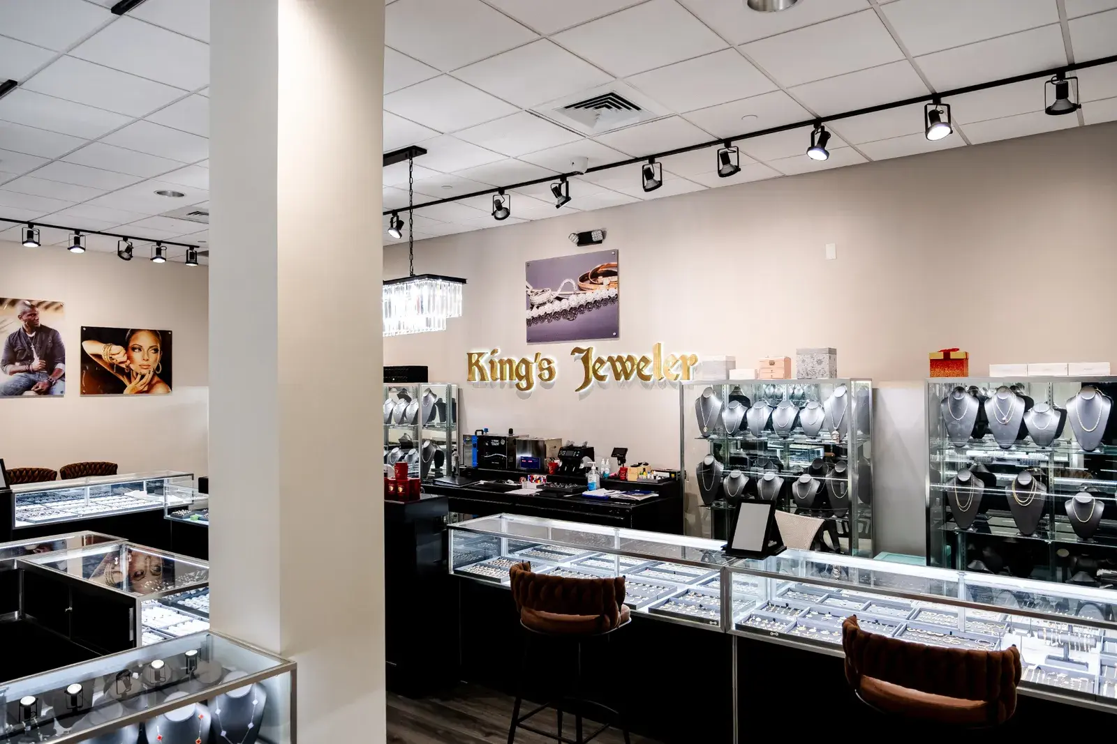 Showcases stocked and ready for the day at King's Jeweler