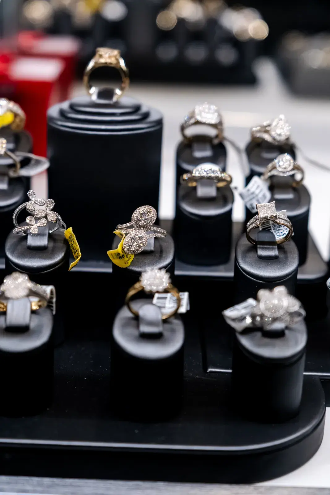 Engagement rings on display