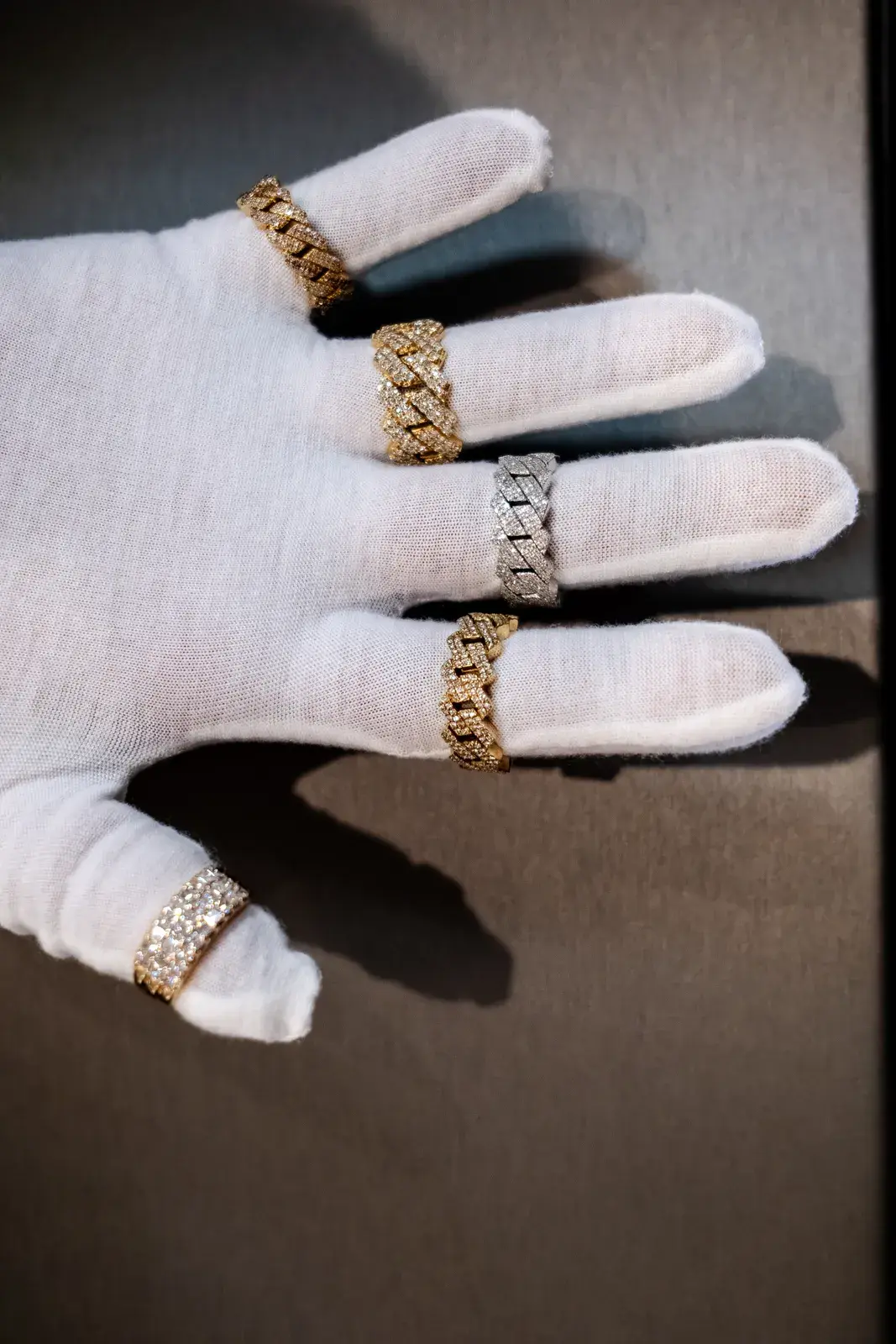Diamond bands, tried on at the counter