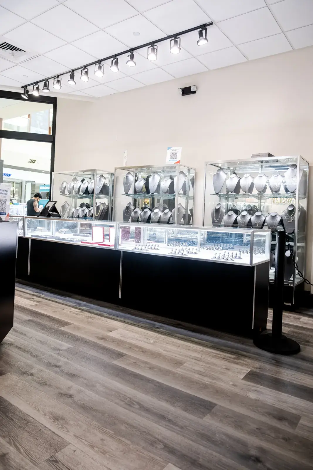Necklace showcases on the sales floor