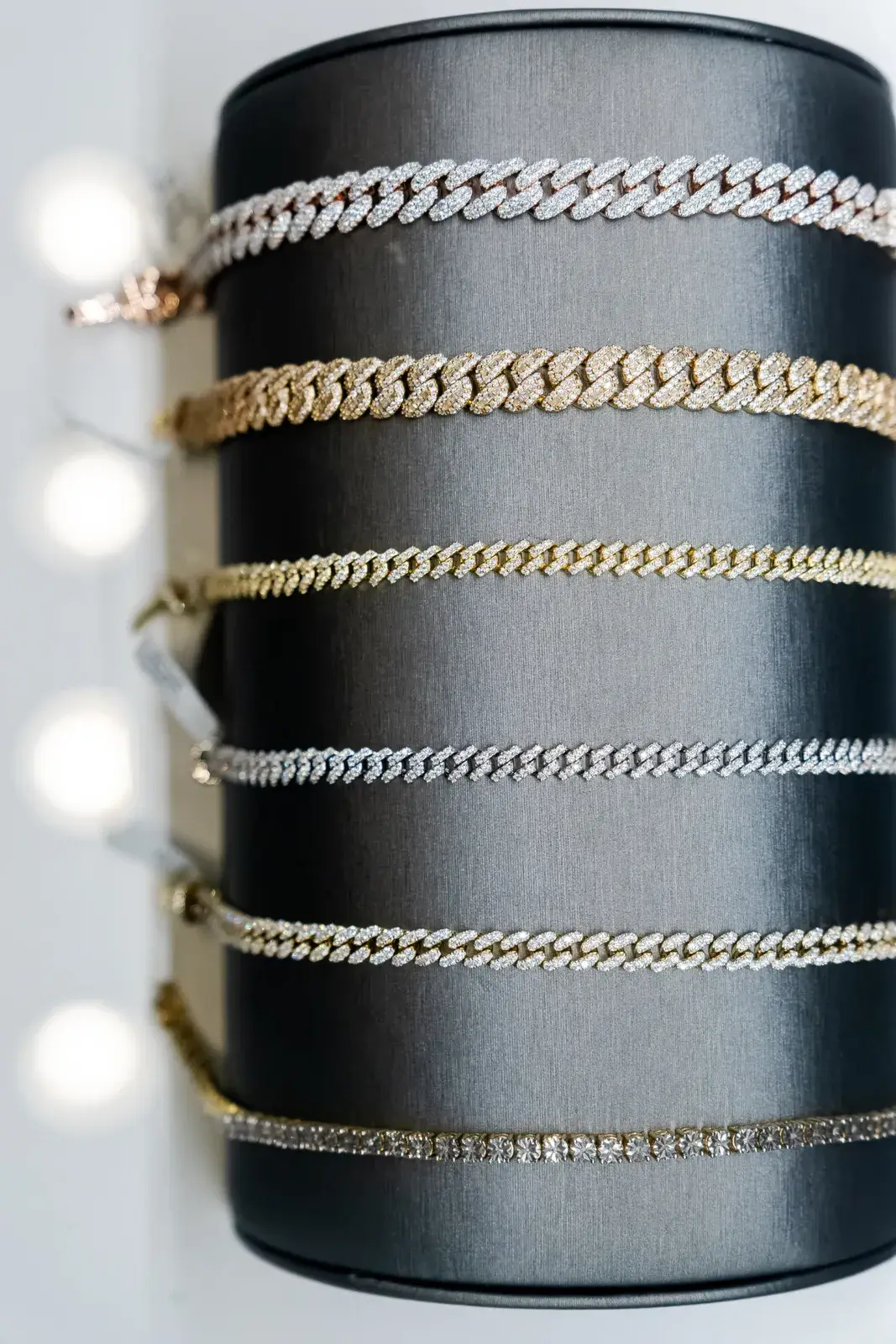 Bracelets in yellow, white, and rose gold