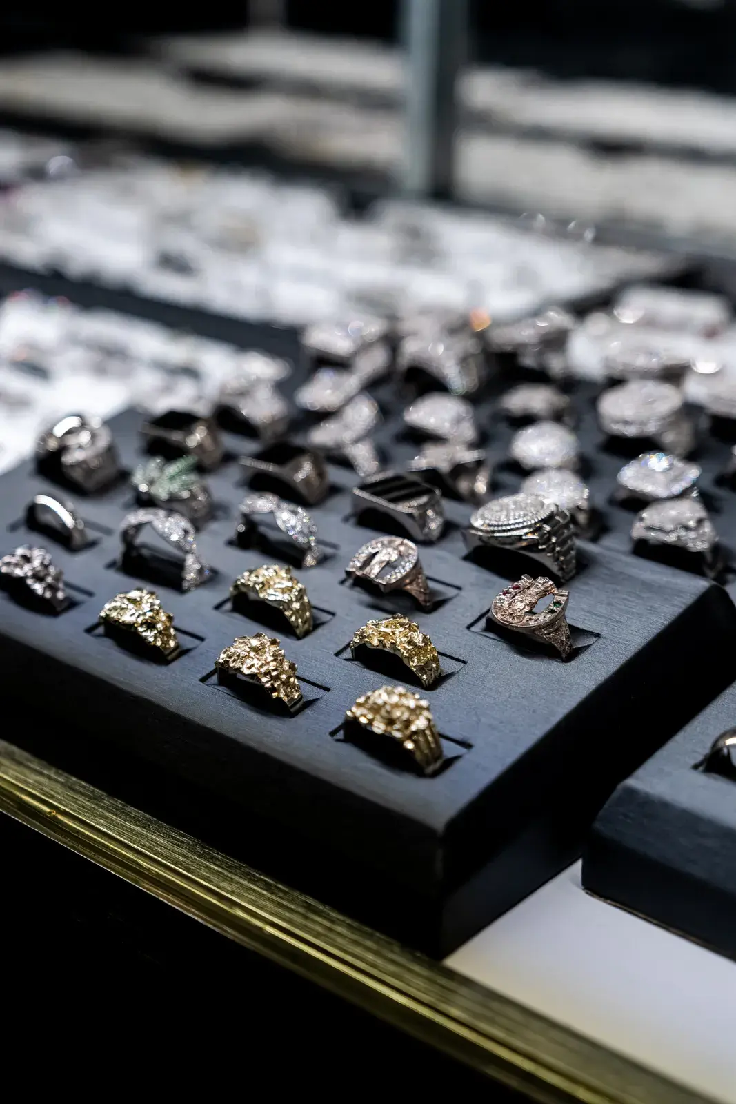 Men's gold rings in the case